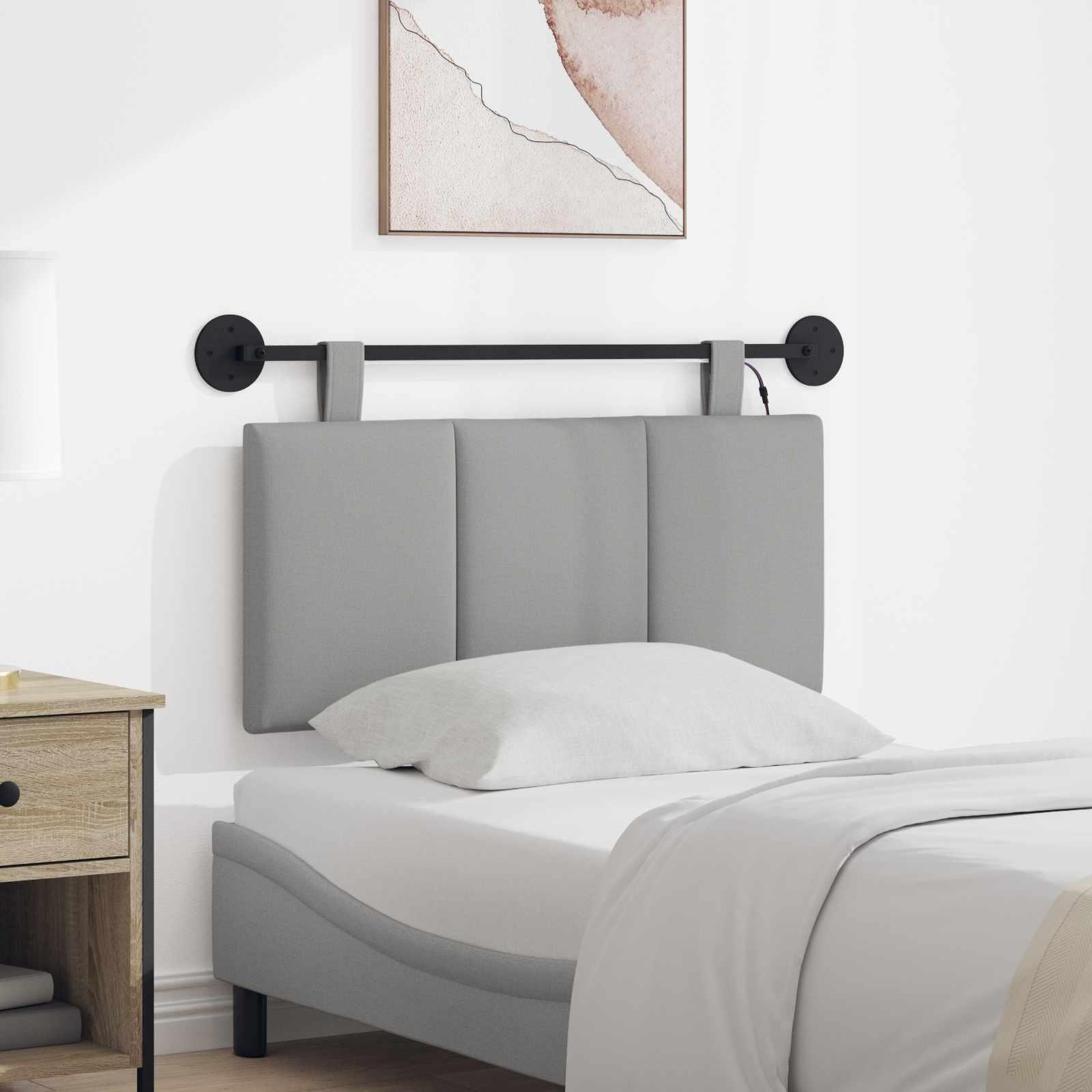 Hængende sengegavl med LED-lys - skygrå stof, 90 × 55 cm