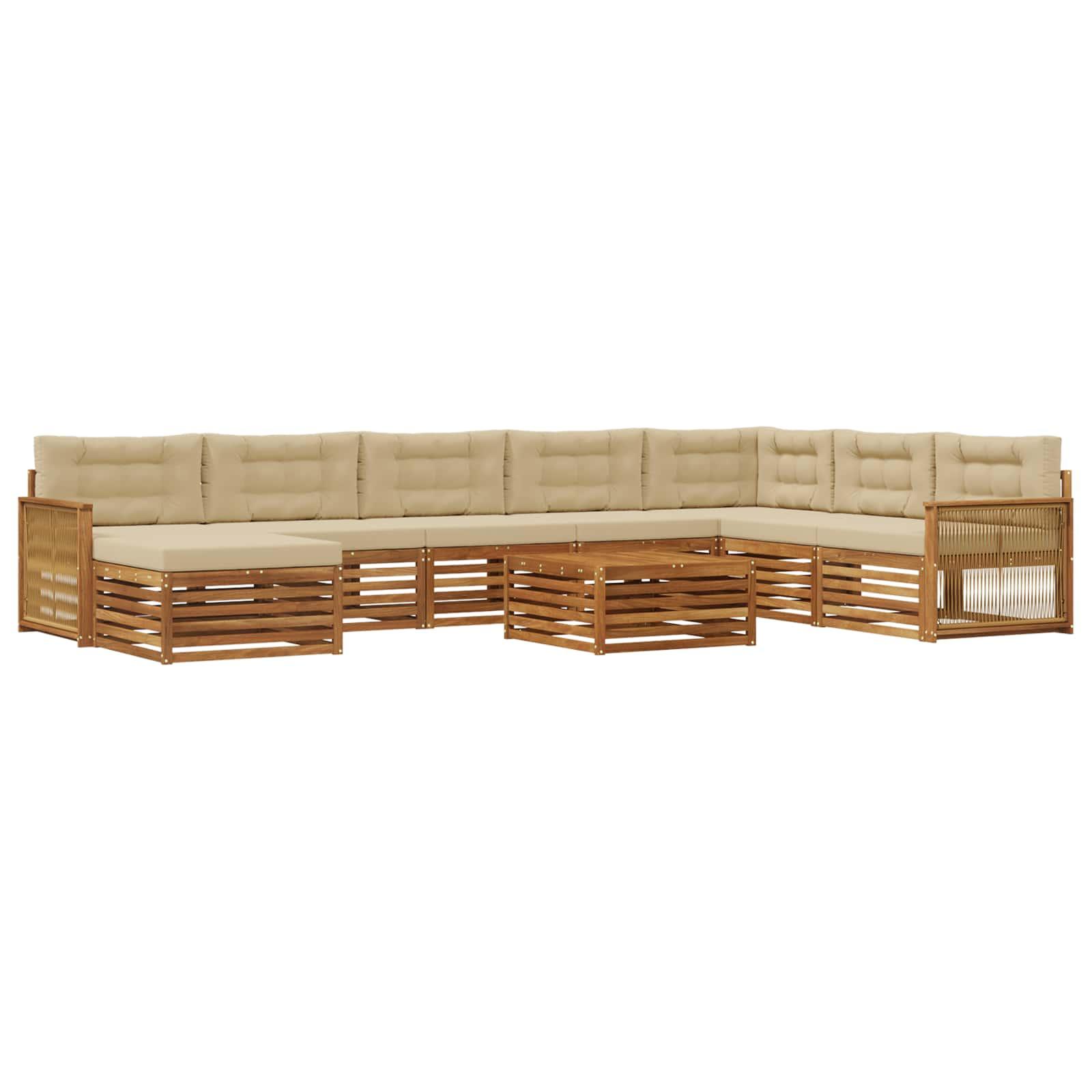 Udendørs sofagruppe i akacietræ - 9 dele, naturlig/beige, modulopbygget