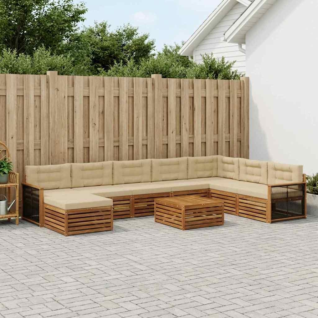 Udendørs sofagruppe i akacietræ - 9 dele, naturlig/beige