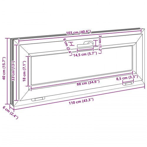 Kældervindue 110 × 40 cm i PVC og glas - hvid, vippe/dreje