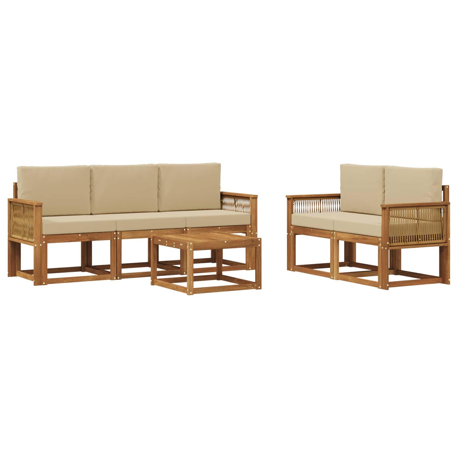 Udendørs sofagruppe i akacietræ - 6 dele, natur/beige, modulær