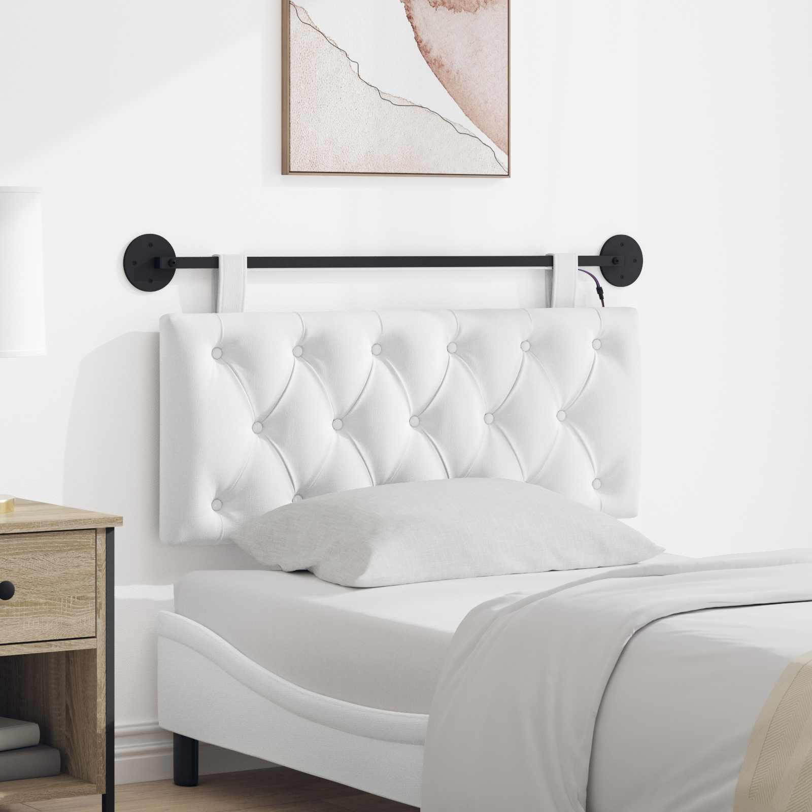 Hængende sengegavl med LED-lys - hvid stof, 110 × 55 cm