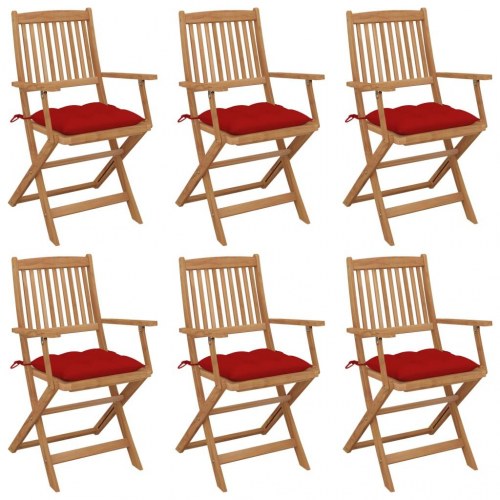 Foldbare havestole 6 stk. med hynder massivt akacietræ