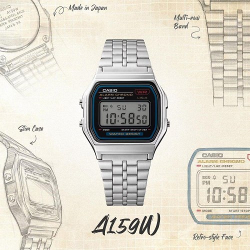 Casio A159W-N1 - unisex digital armbåndsur, sølvfarvet (OUTLET A)