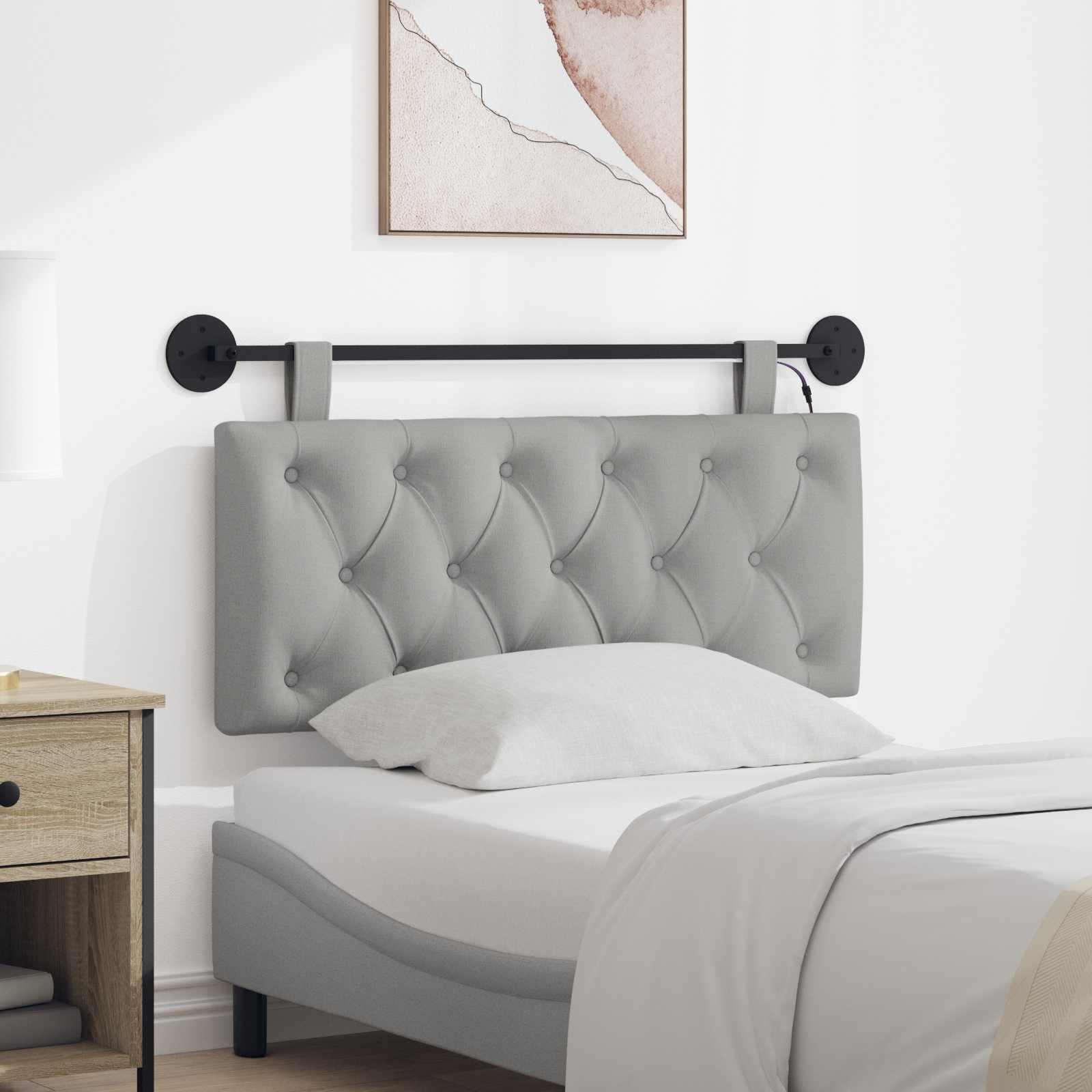 Hængende sengegavl med LED-lys - skygrå stof, 110 × 55 cm
