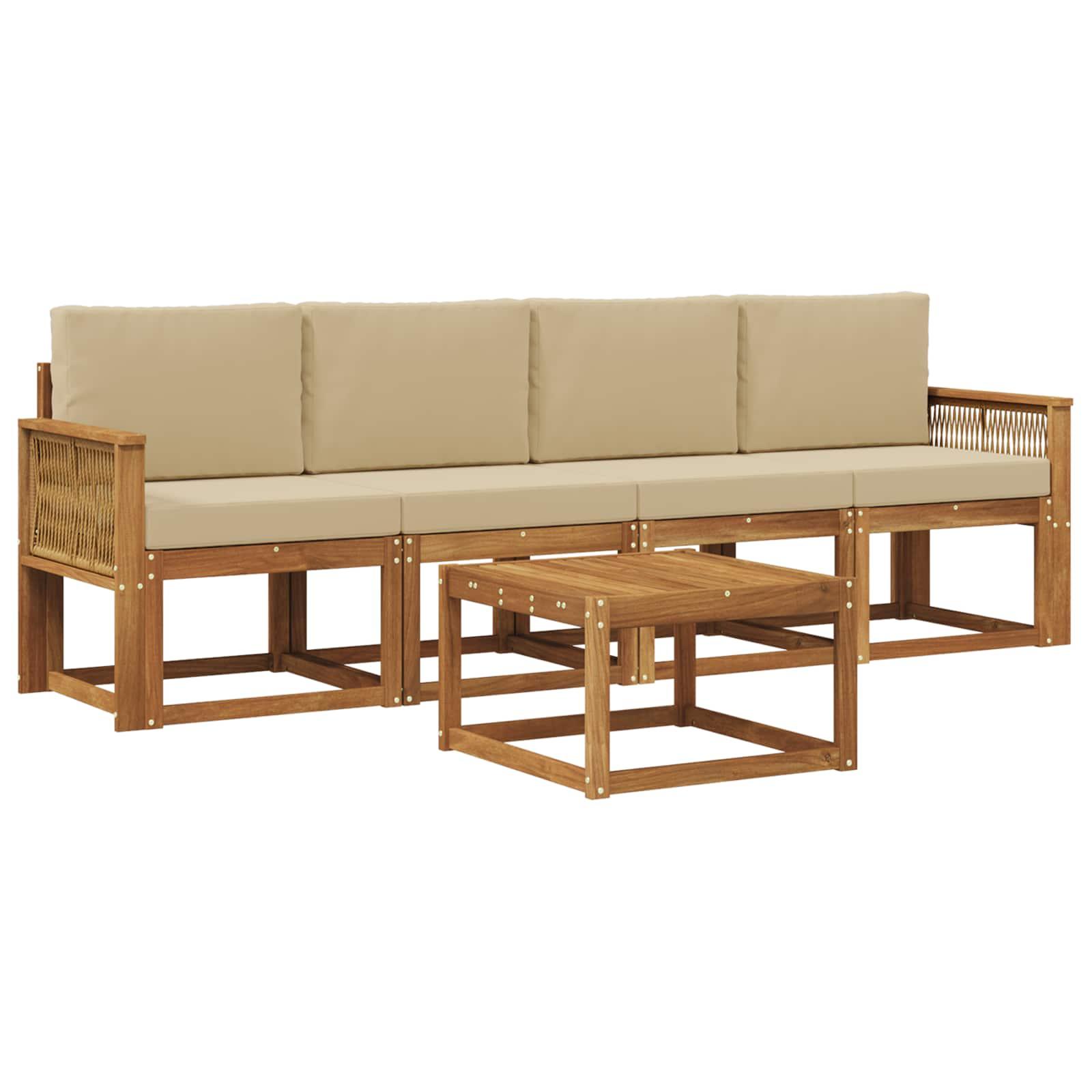 Udendørs sofagruppe i akacietræ - 5 dele, naturlig/beige, modulær