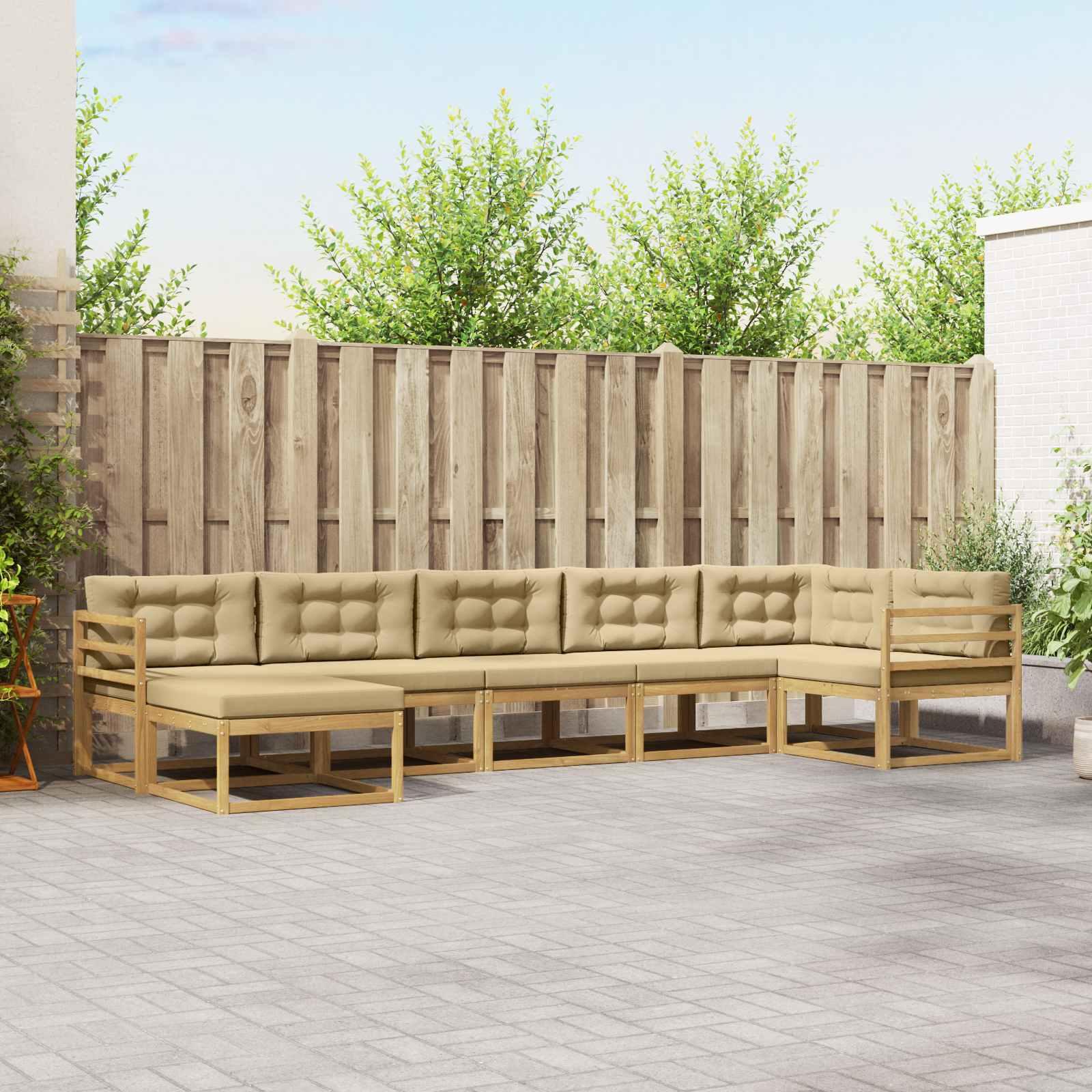 Udendørs sofagruppe i akacietræ med puder, 7 dele - hvid/beige