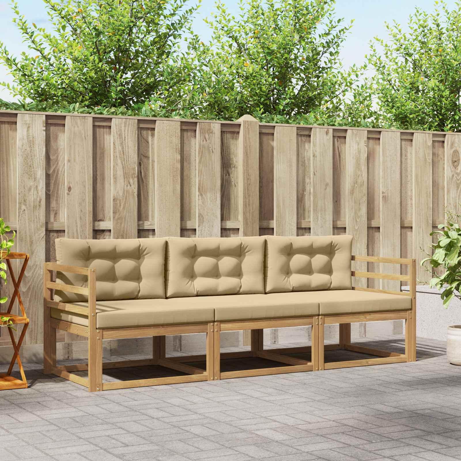 Udendørs sofagruppe med pude 3 stk Hvid og Beige Polyester