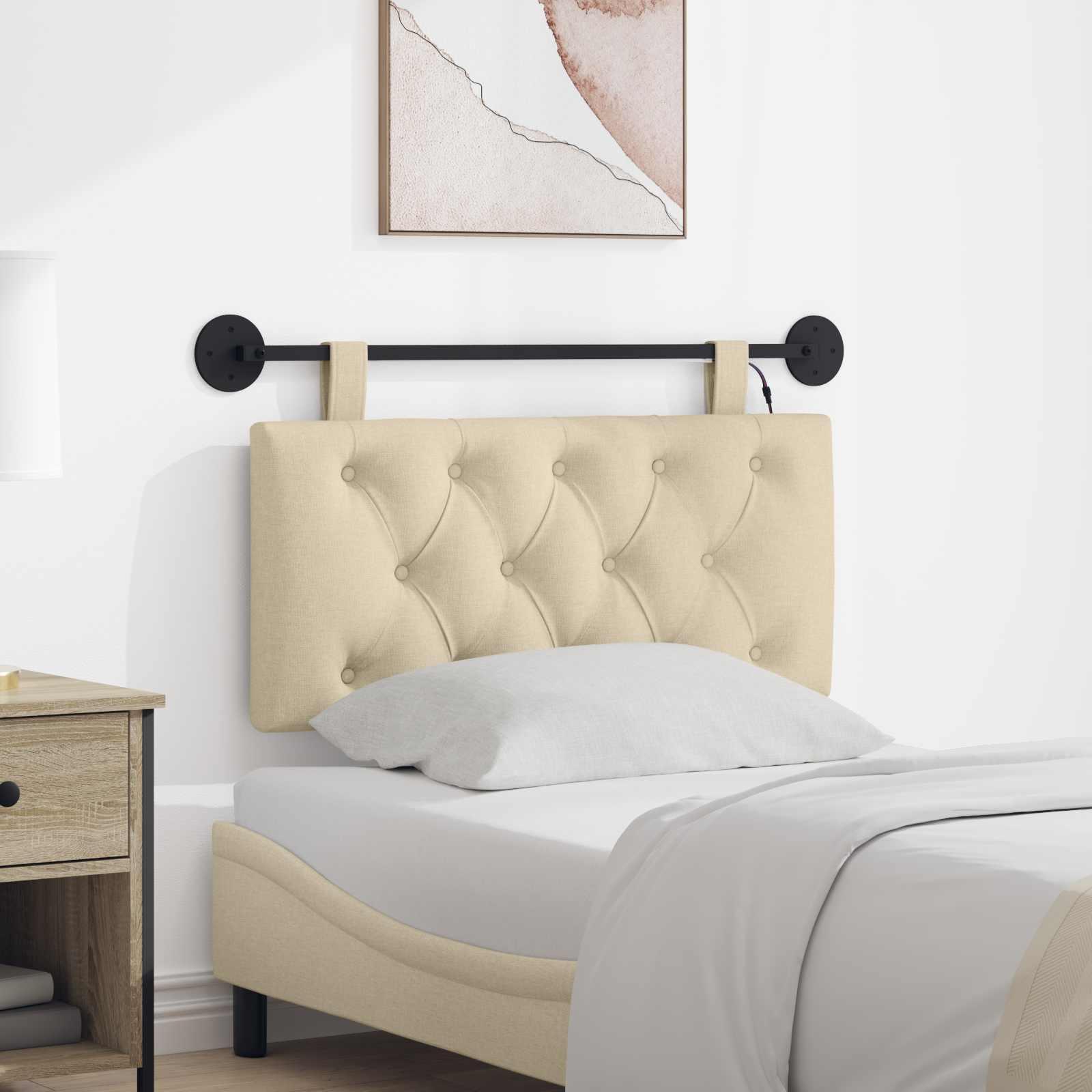 Hængende sengegavl med LED-lys - cremefarvet stof, 100 × 55 cm