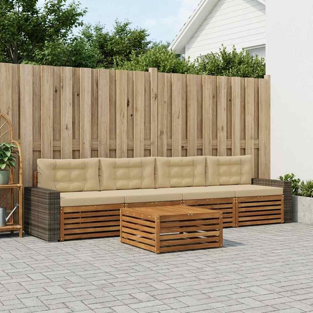 Udendørs sofagruppe 5 stk Naturlig og Beige Massivt Akacietræ