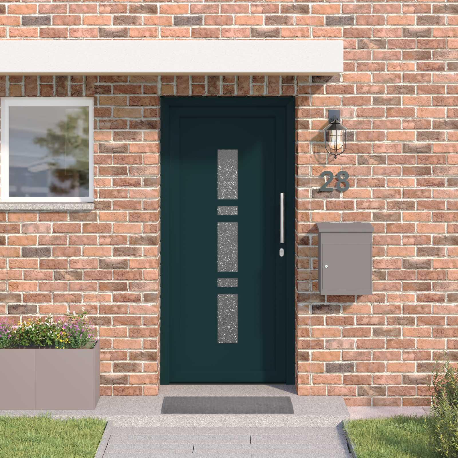 Hoveddør i PVC - antracit, 88 × 200 cm, med glasindsatser