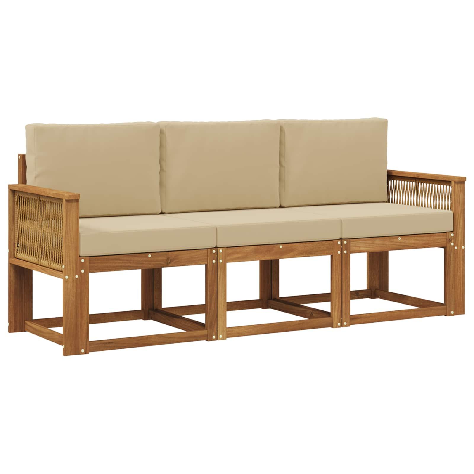 Udendørs sofagruppe med pude 3 stk Naturlig og Beige Polyester