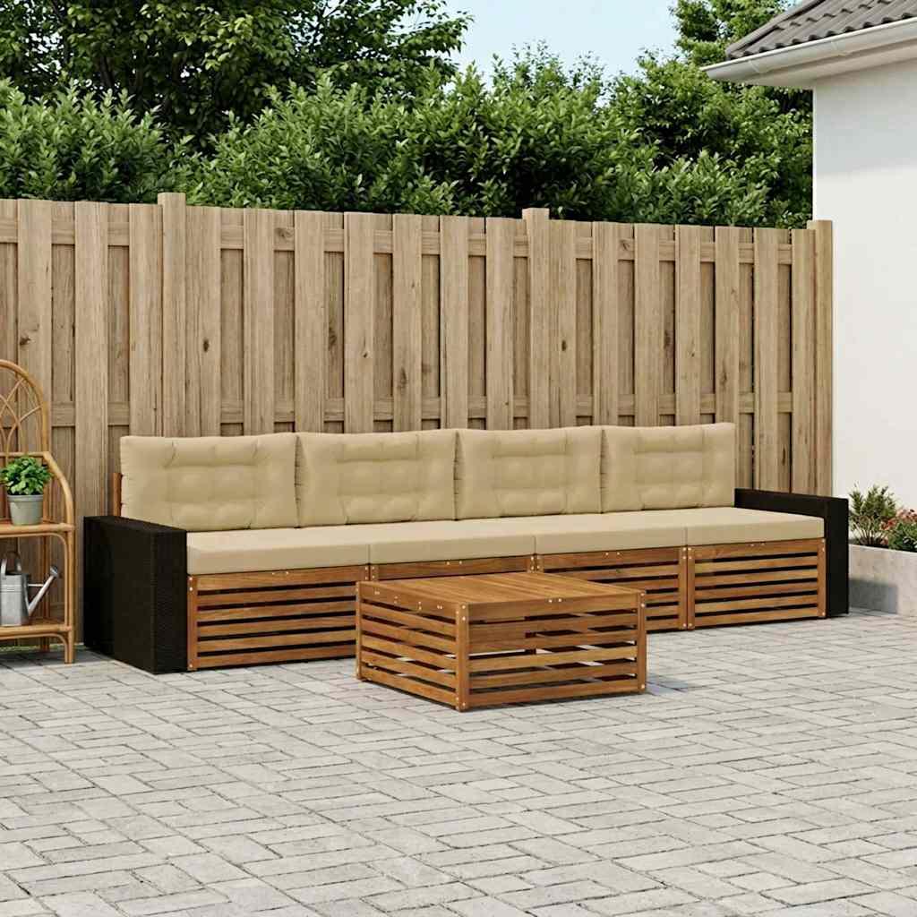 Udendørs sofagruppe 5 stk Naturlig og Beige Massivt Akacietræ