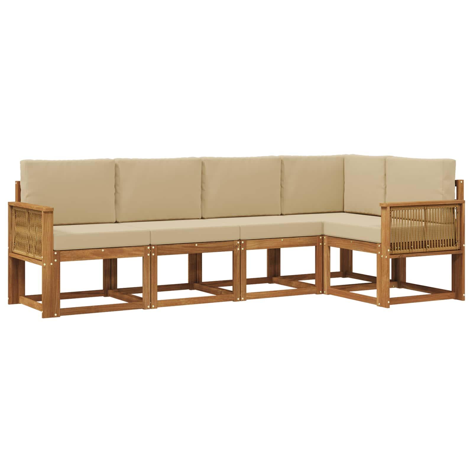 Udendørs sofagruppe i akacietræ - 5-pers. modulsofa, naturlig/beige