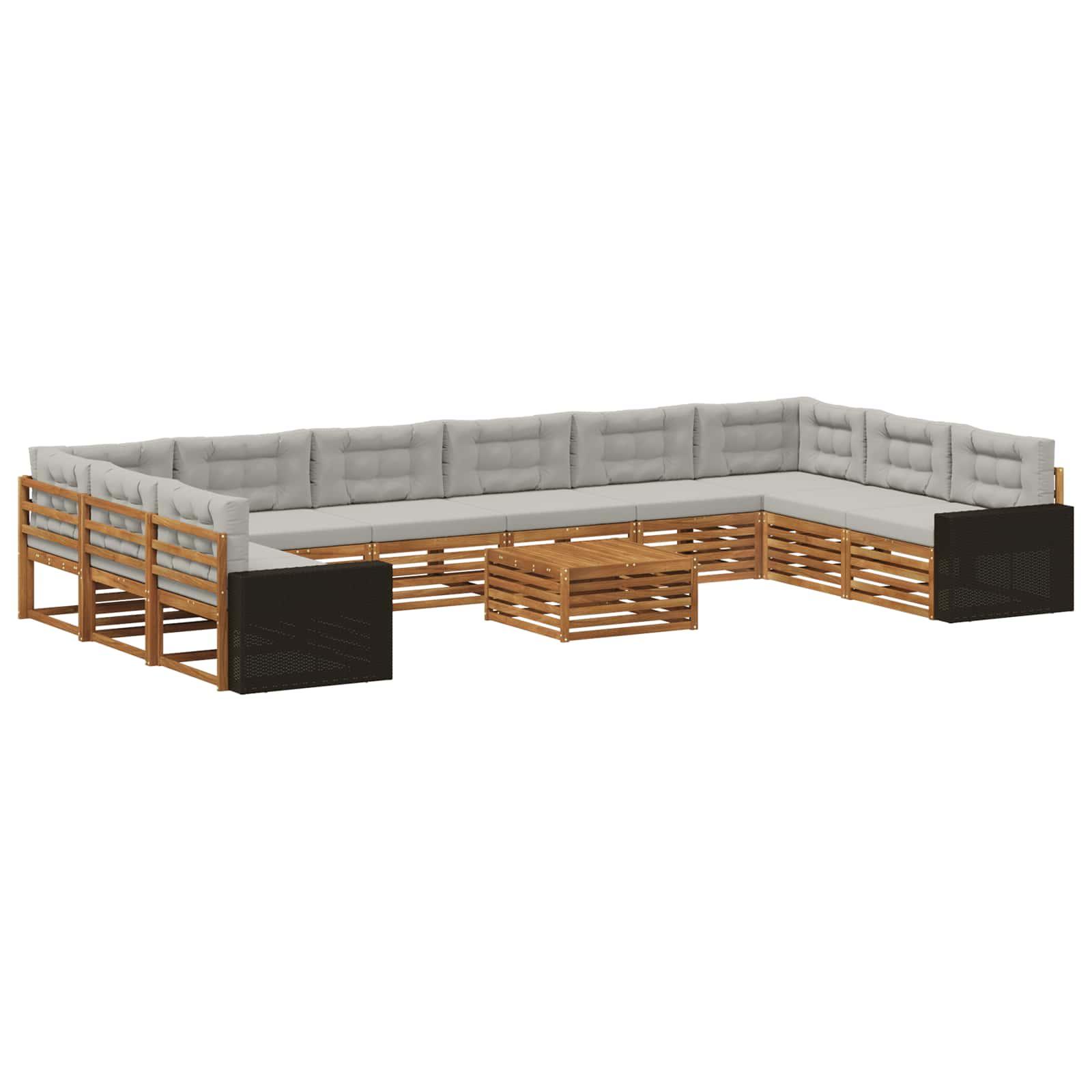 Sofasæt til terrasse med puder - 11 dele i massivt akacietræ
