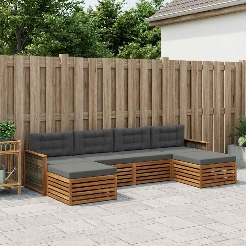 Modulært sofasæt til udendørs brug - 6 dele i massivt akacietræ med puder