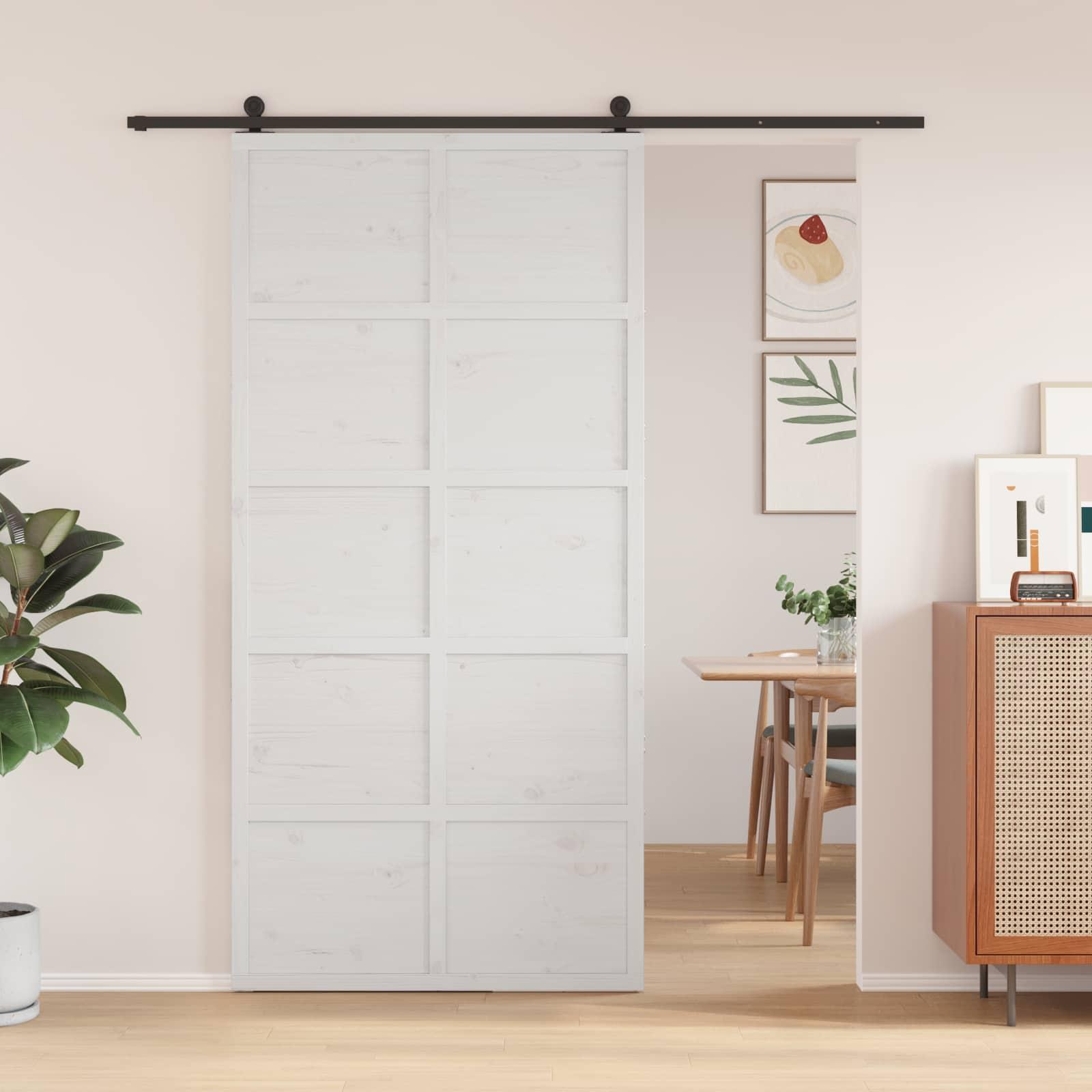 Ladedør Hvid 100 x 208 cm Massivt fyrretræ