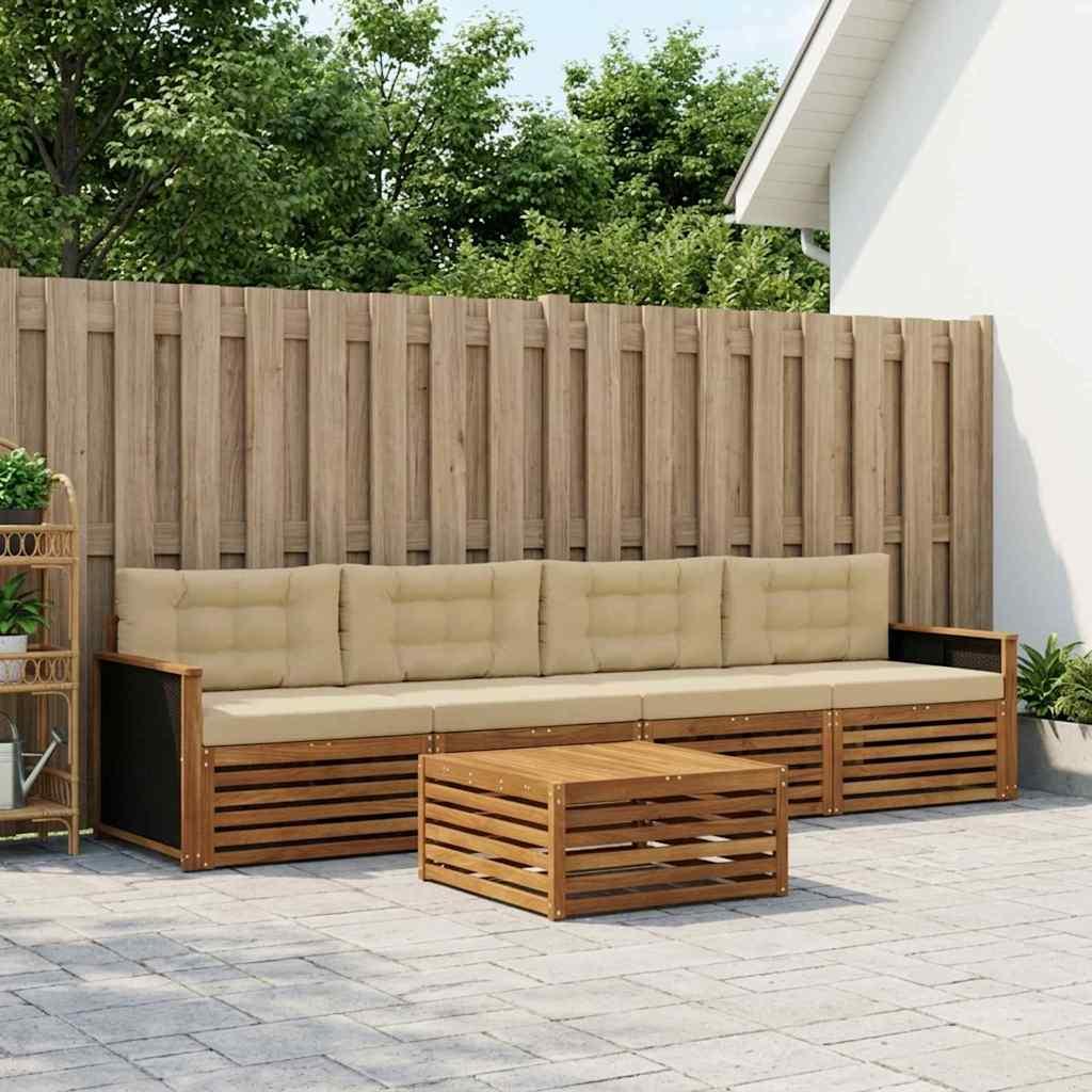 Udendørs sofagruppe 5 stk Naturlig og Beige Massivt Akacietræ