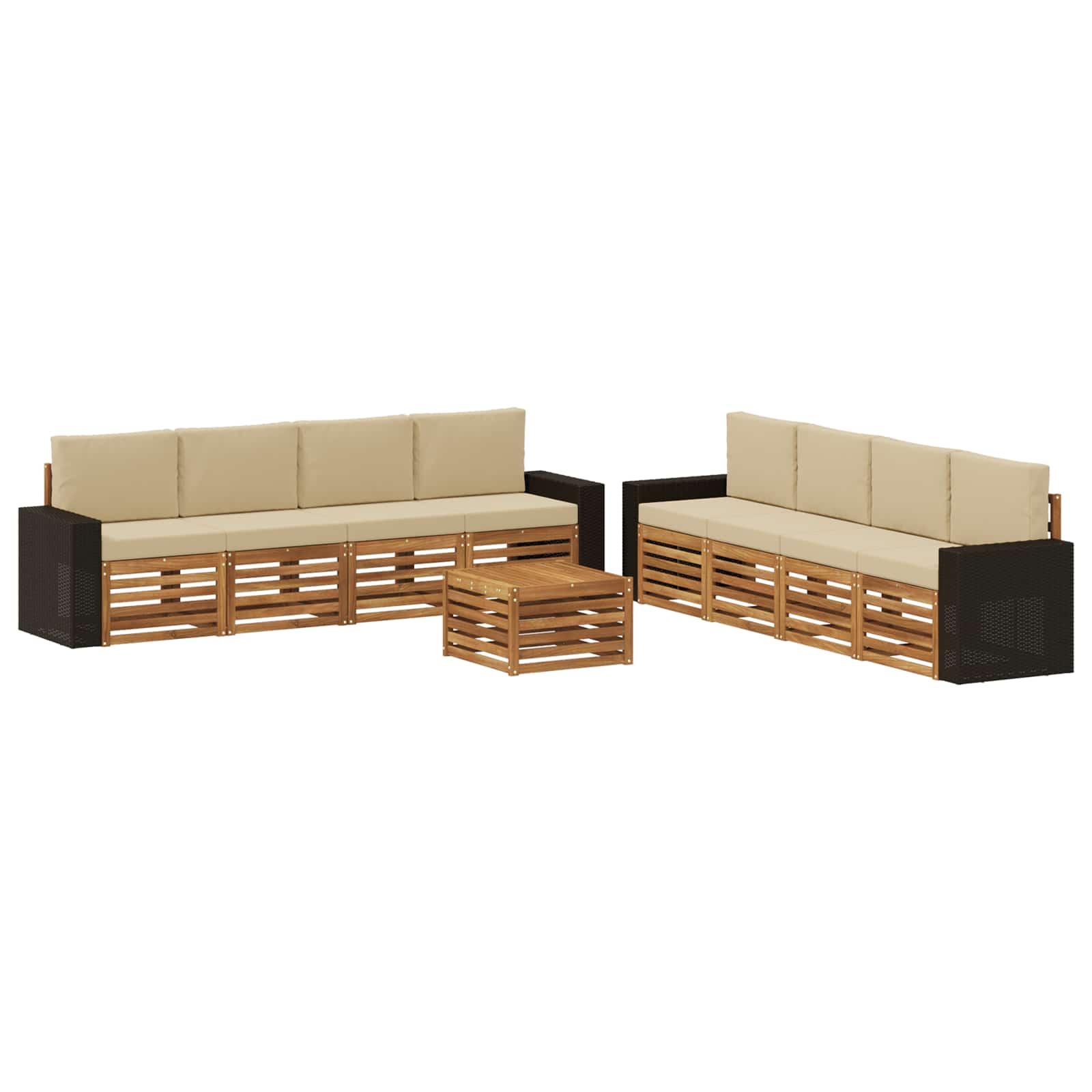 vidaXL Udendørs sofagruppe 9 stk. Naturlig og Beige