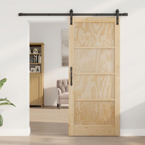 Skydedør Naturfarvet og sort 86 x 198,5 cm Massivt fyrretræ