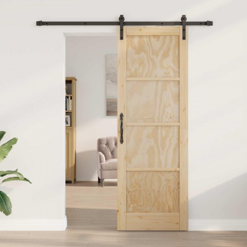 Skydedør Naturfarvet og sort 73,5 x 211 cm Massivt fyrretræ