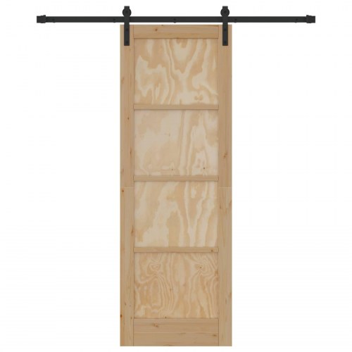 Skydedør Naturfarvet og sort 73,5 x 211 cm Massivt fyrretræ