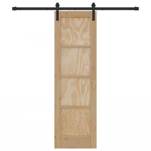 Skydedør Naturfarvet og sort 61 x 198,5 cm Massivt fyrretræ