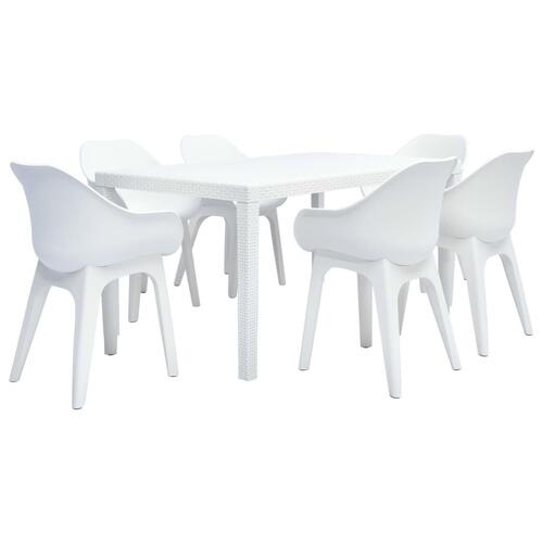 Udendørs spisebordssæt 7 dele plastik hvid