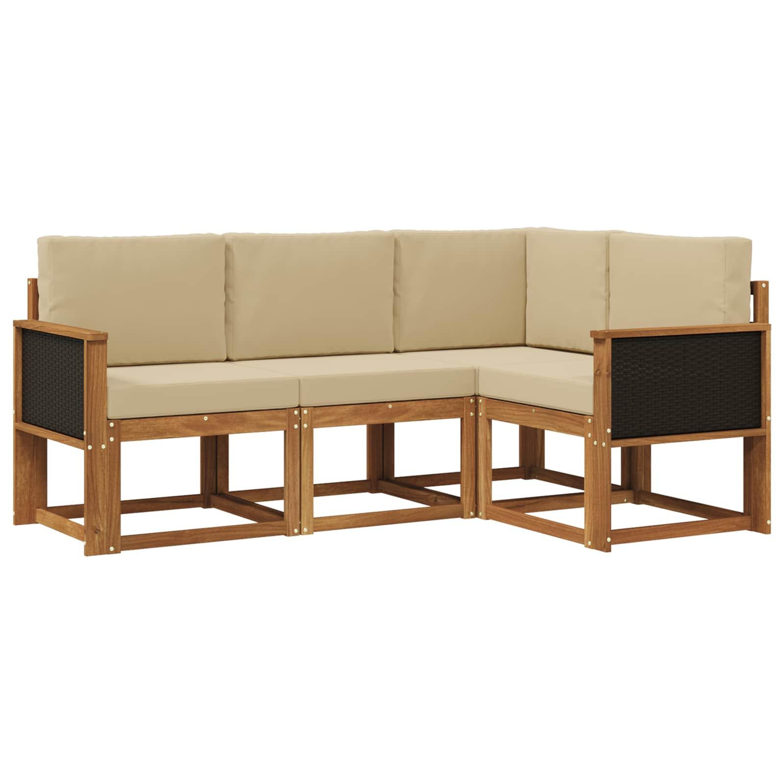 Udendørs Sofagruppe Med Pude 4 Dele - Naturlig og beige / Sort rattan