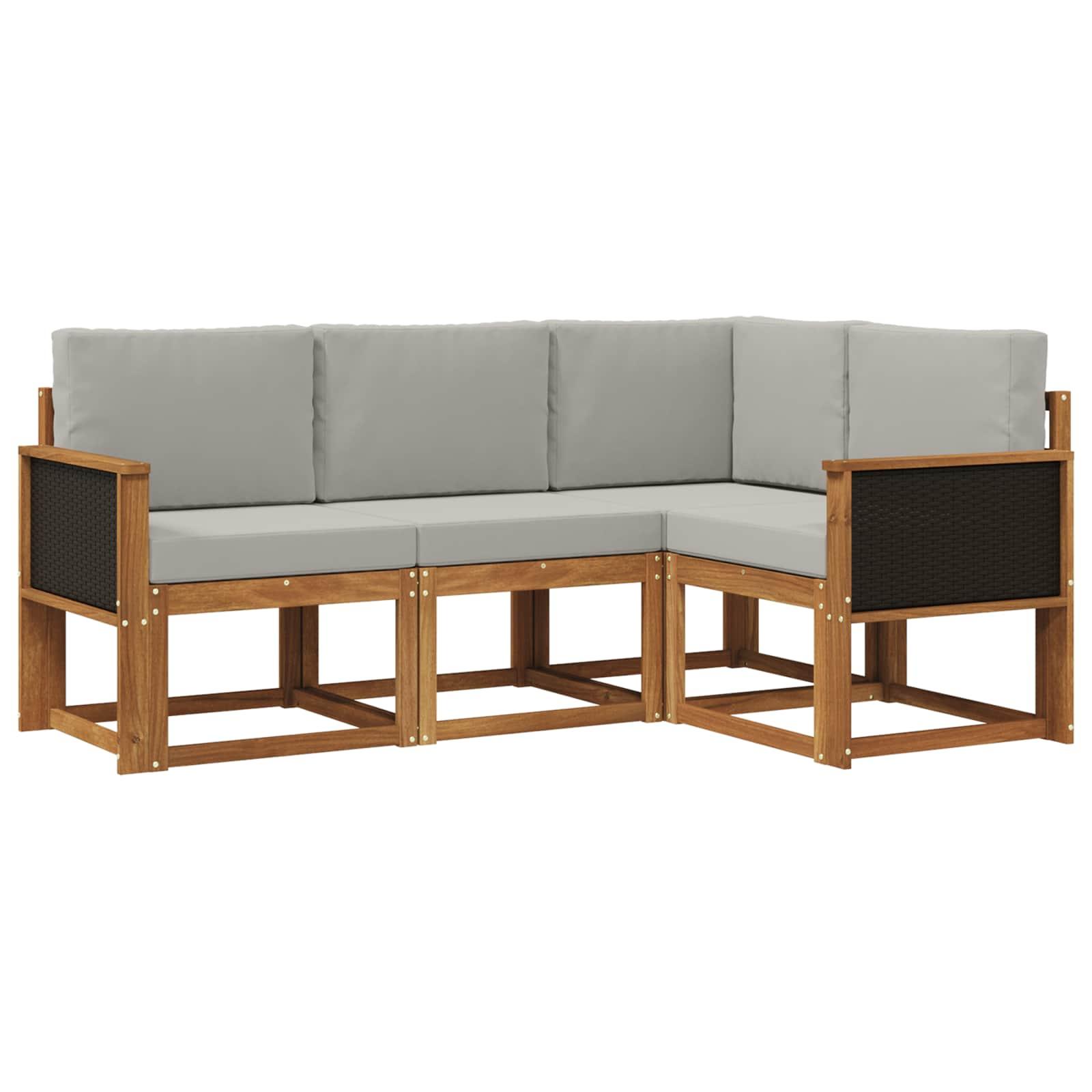 Udendørs sofagruppe - 4-pers. modulsofa i akacietræ, natur/lysegrå polyester