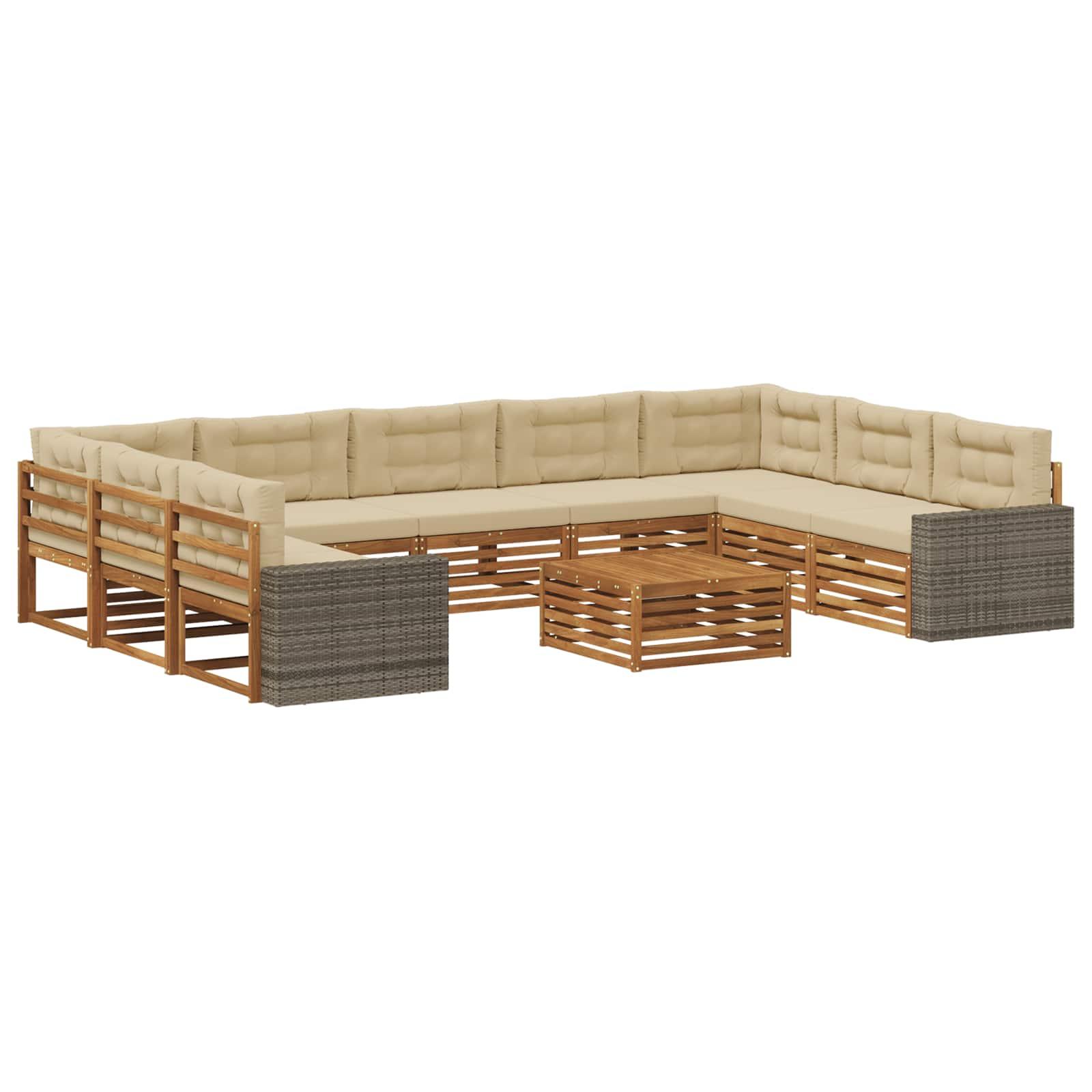 Udendørs sofagruppe 10 stk Naturlig og Beige Massivt Akacietræ