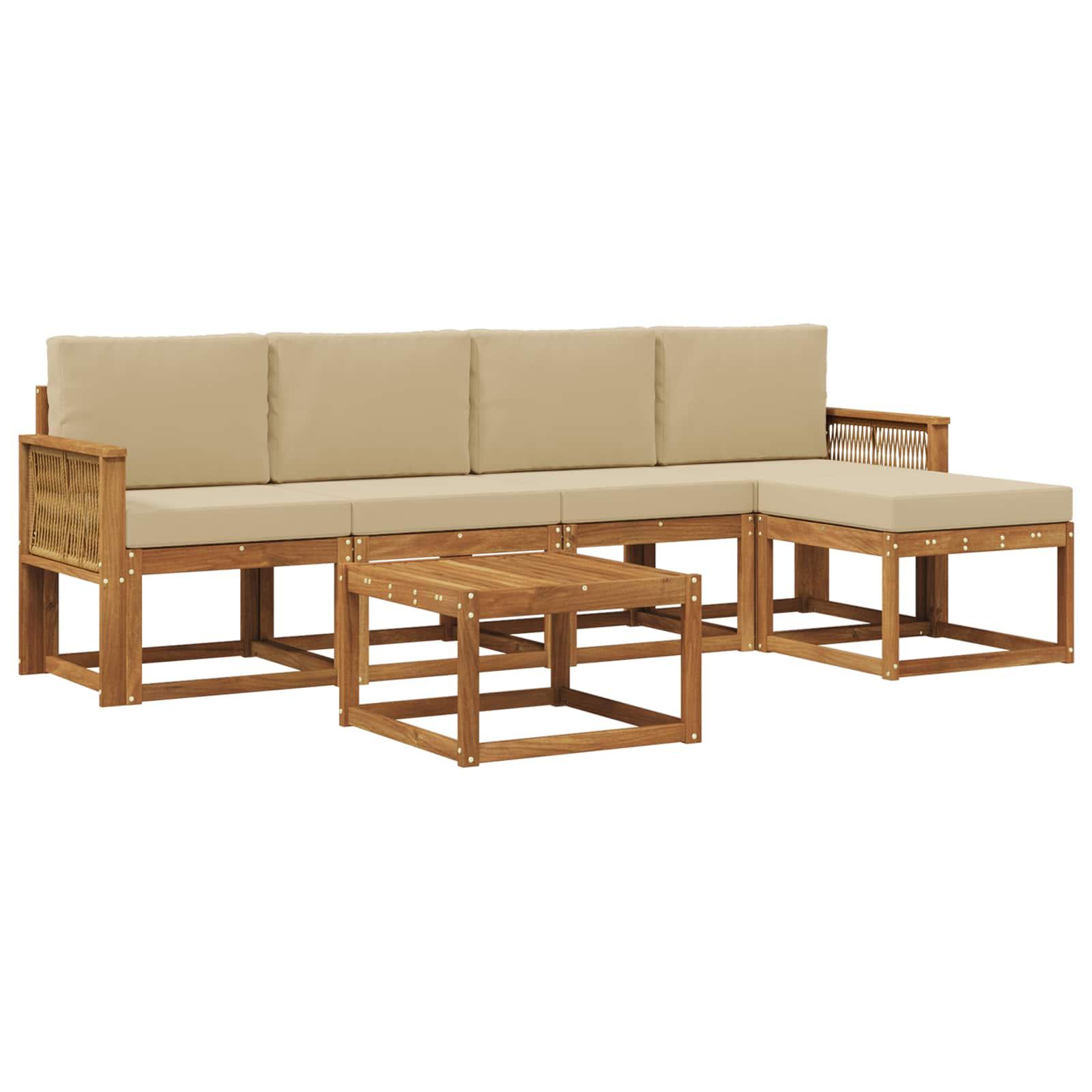 Udendørs sofagruppe i akacietræ - 6 dele, naturlig/beige, modulær