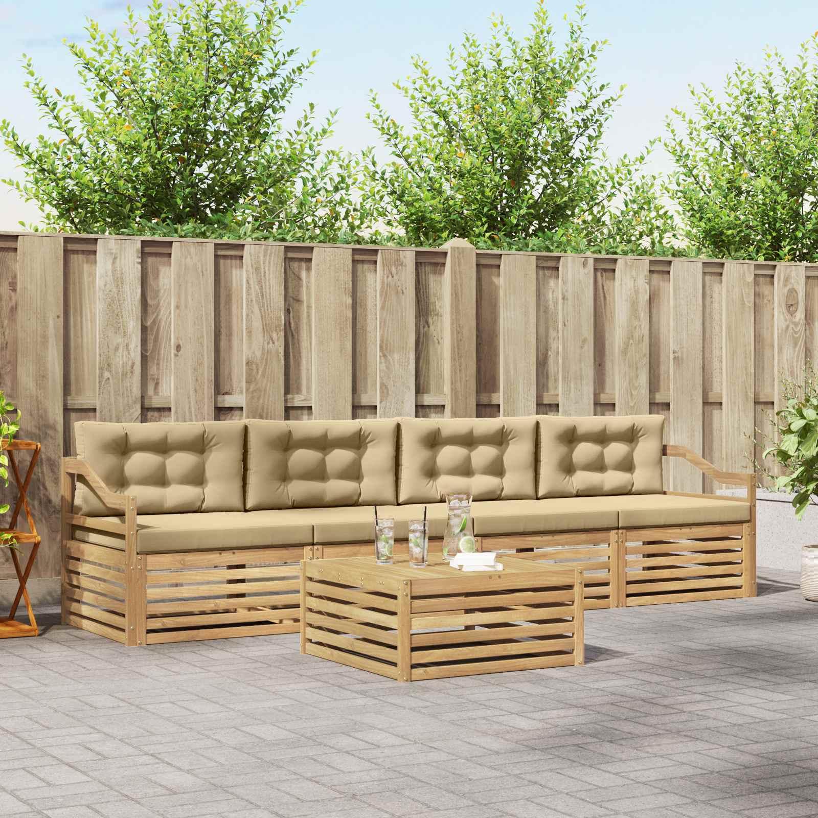 vidaXL Udendørs sofagruppe 5 stk. Hvid og Beige Massivt Akacietræ