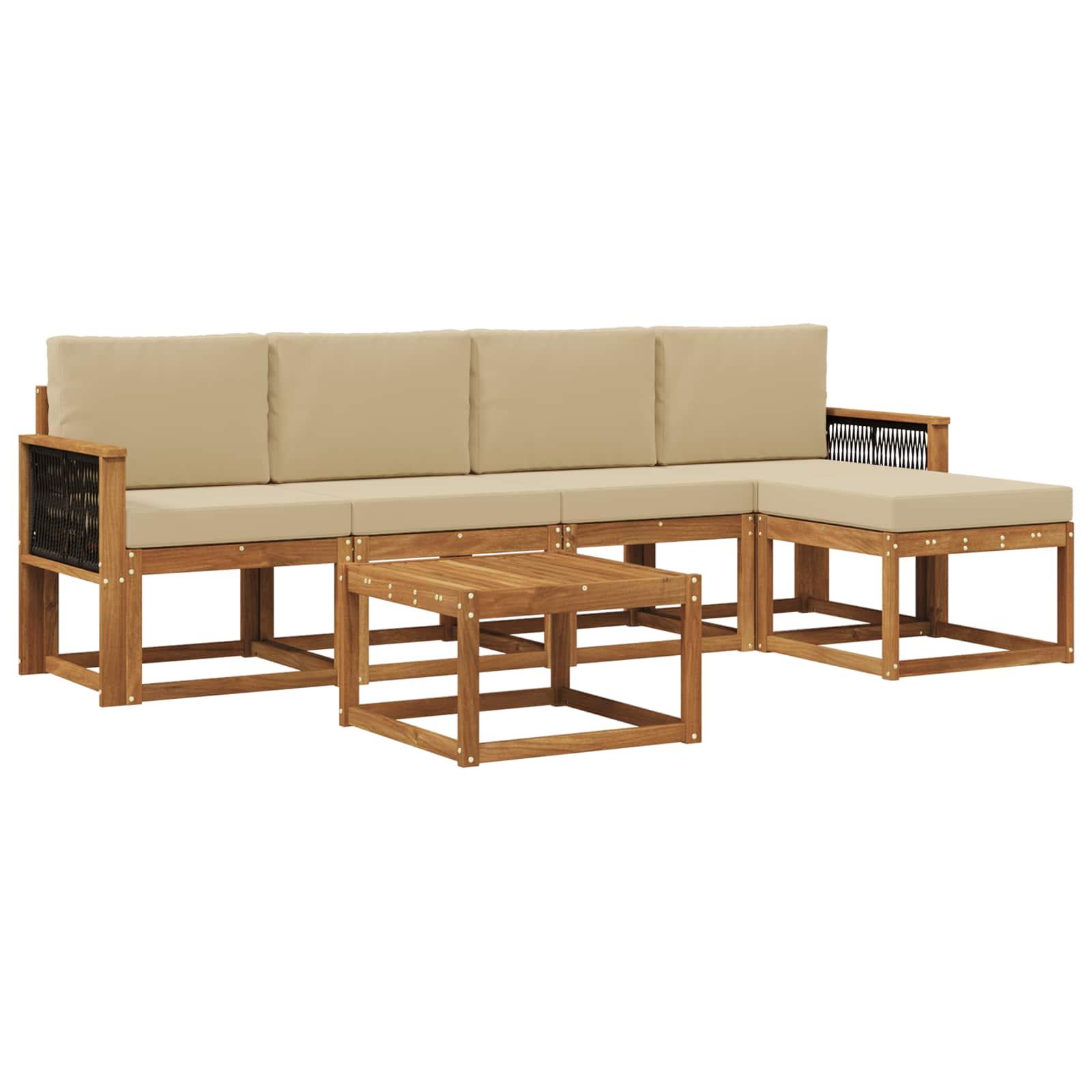 Udendørs sofagruppe i akacietræ - 6 dele, naturlig/beige, modulær