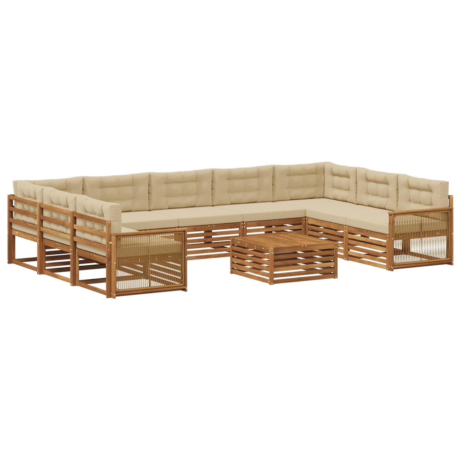 Udendørs sofagruppe 10 stk Naturlig og Beige Massivt Akacietræ