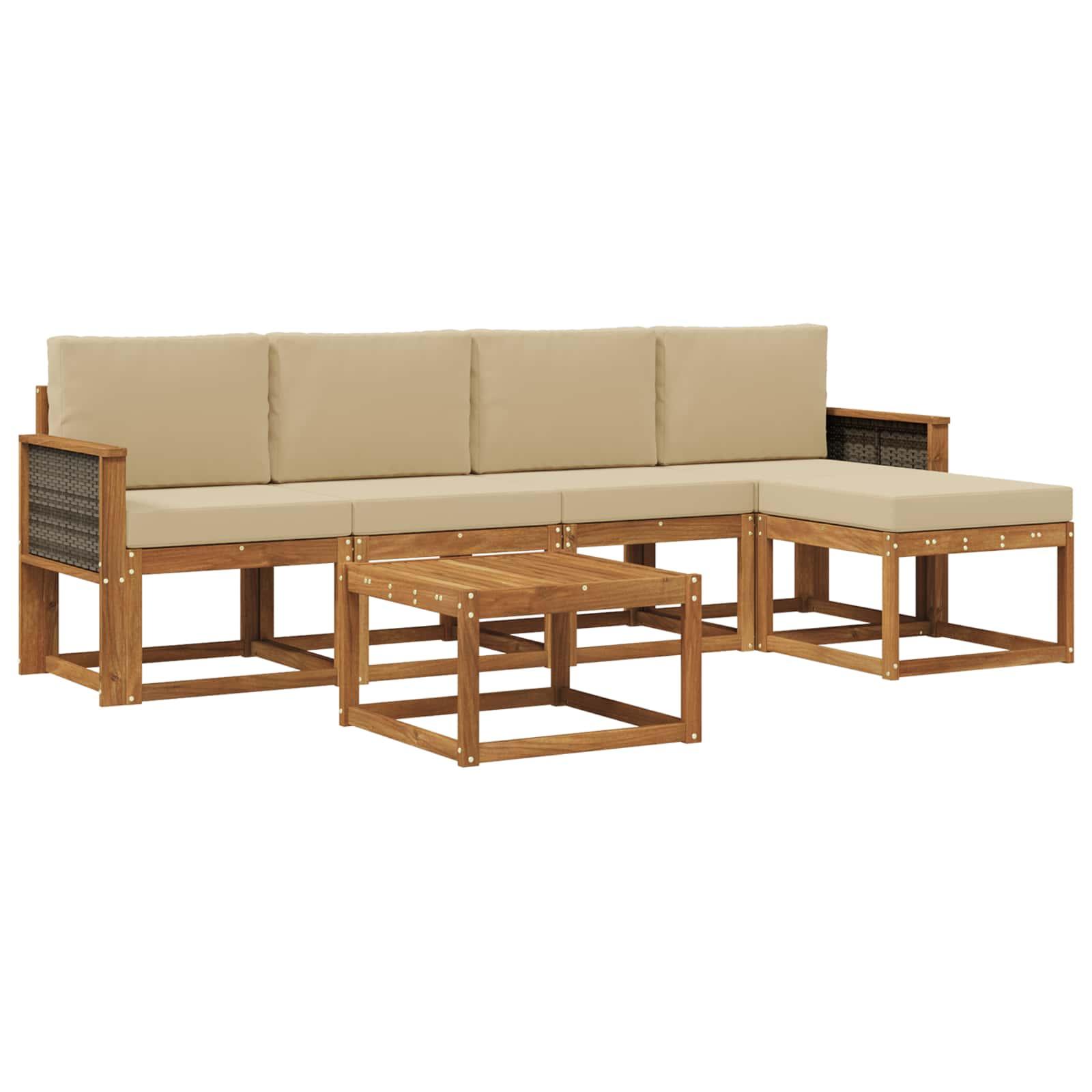 Udendørs sofagruppe i akacietræ - 6 dele, naturlig/beige, modulært loungesæt