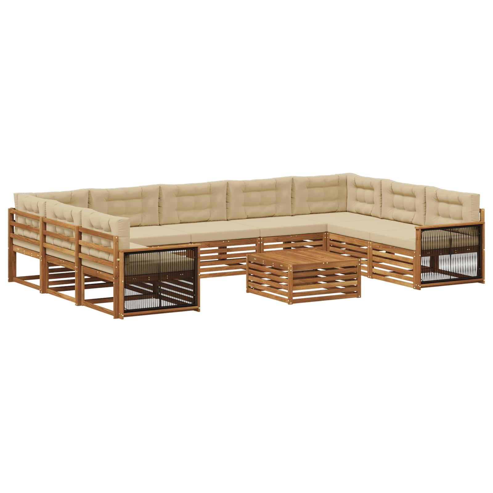Udendørs sofagruppe 10 stk Naturlig og Beige Massivt Akacietræ