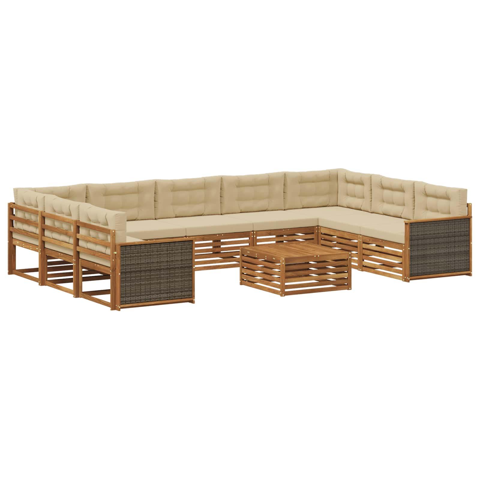 Udendørs sofagruppe 10 stk Naturlig og Beige Massivt Akacietræ