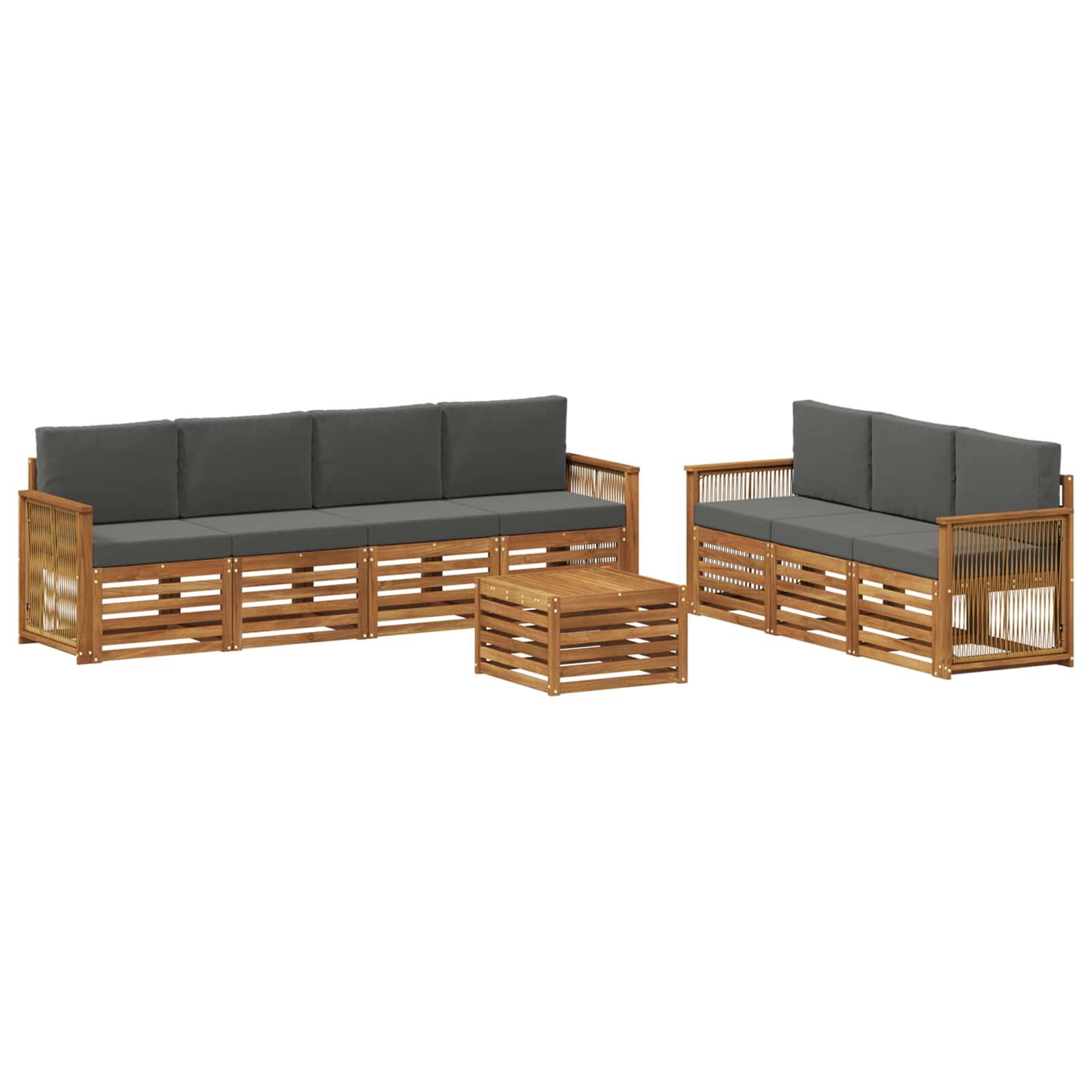Sofasæt til terrasse - 8 dele i massivt akacietræ med grå puder