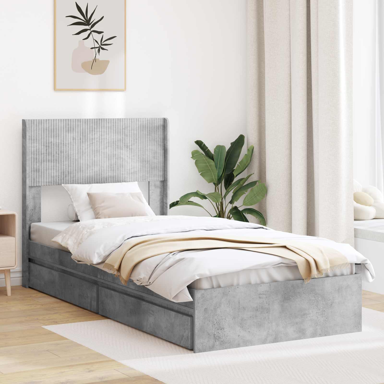 Sengestel med opbevaring og hovedgærde Betongrå 75 x 190 cm