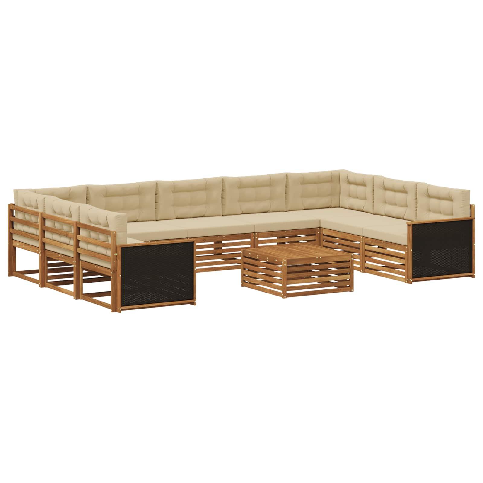 Udendørs sofagruppe 10 stk Naturlig og Beige Massivt Akacietræ