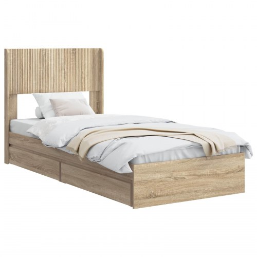 Sengestel med opbevaring og hovedgærde Sonoma-eg 75 x 190 cm