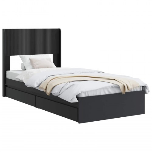 Sengestel med opbevaring og hovedgærde Sort 75 x 190 cm