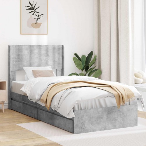 Sengestel med opbevaring og hovedgærde Betongrå 90 x 190 cm