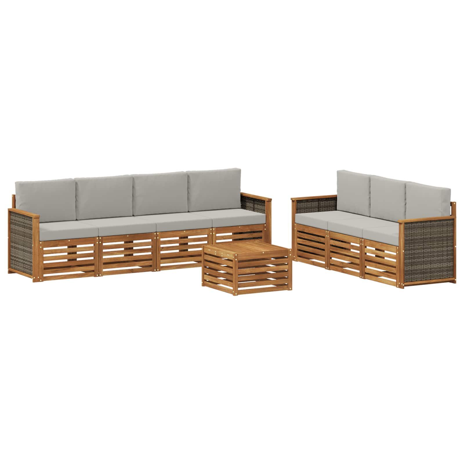 Sofasæt til terrasse med puder - 8 dele i massivt akacietræ