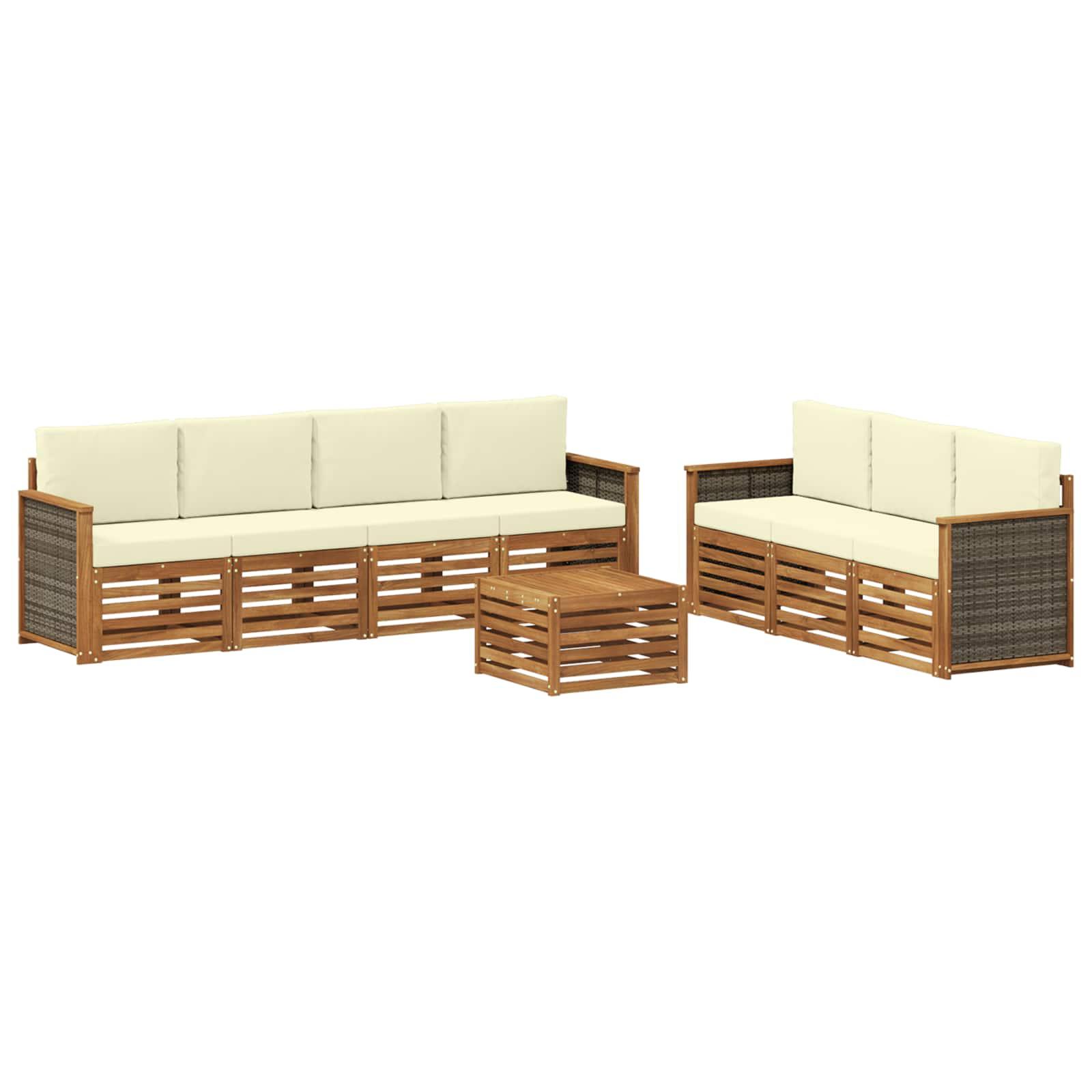 Sofasæt til terrasse - 8 dele i massivt akacietræ med puder