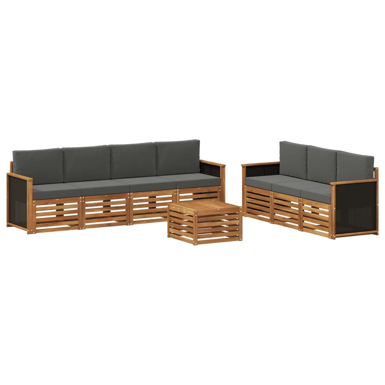 Sofasæt til terrasse med puder - 8 dele i massivt akacietræ