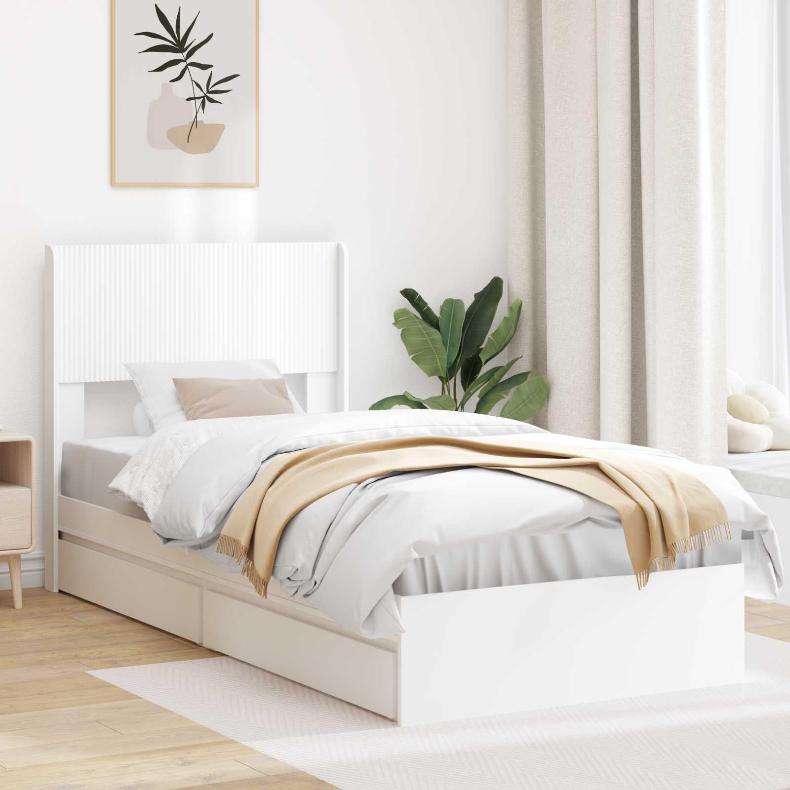 Sengestel med opbevaring og hovedgærde Hvid 90 x 200 cm