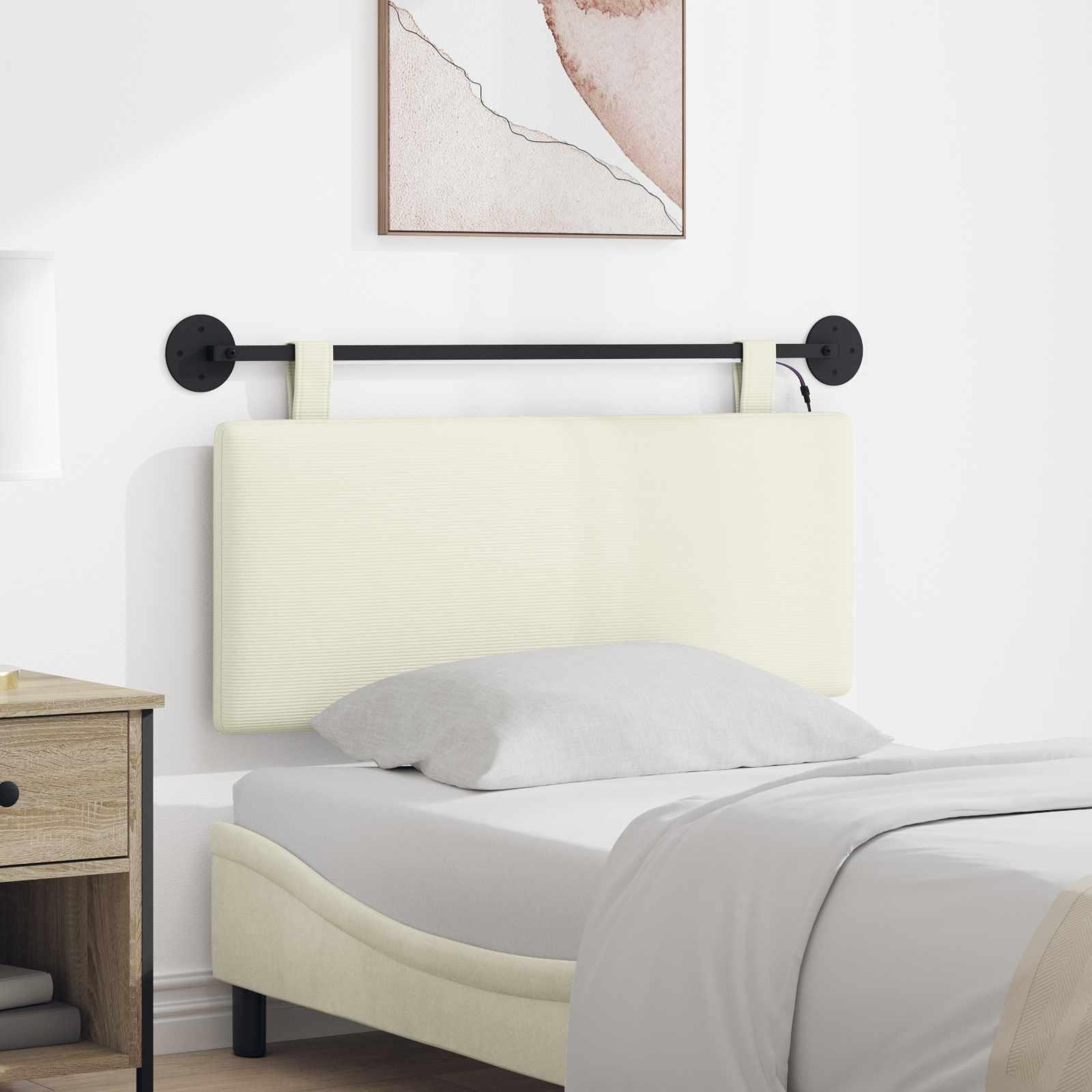 Hængende sengegavl med LED-lys - creme velour, 110 × 55 cm