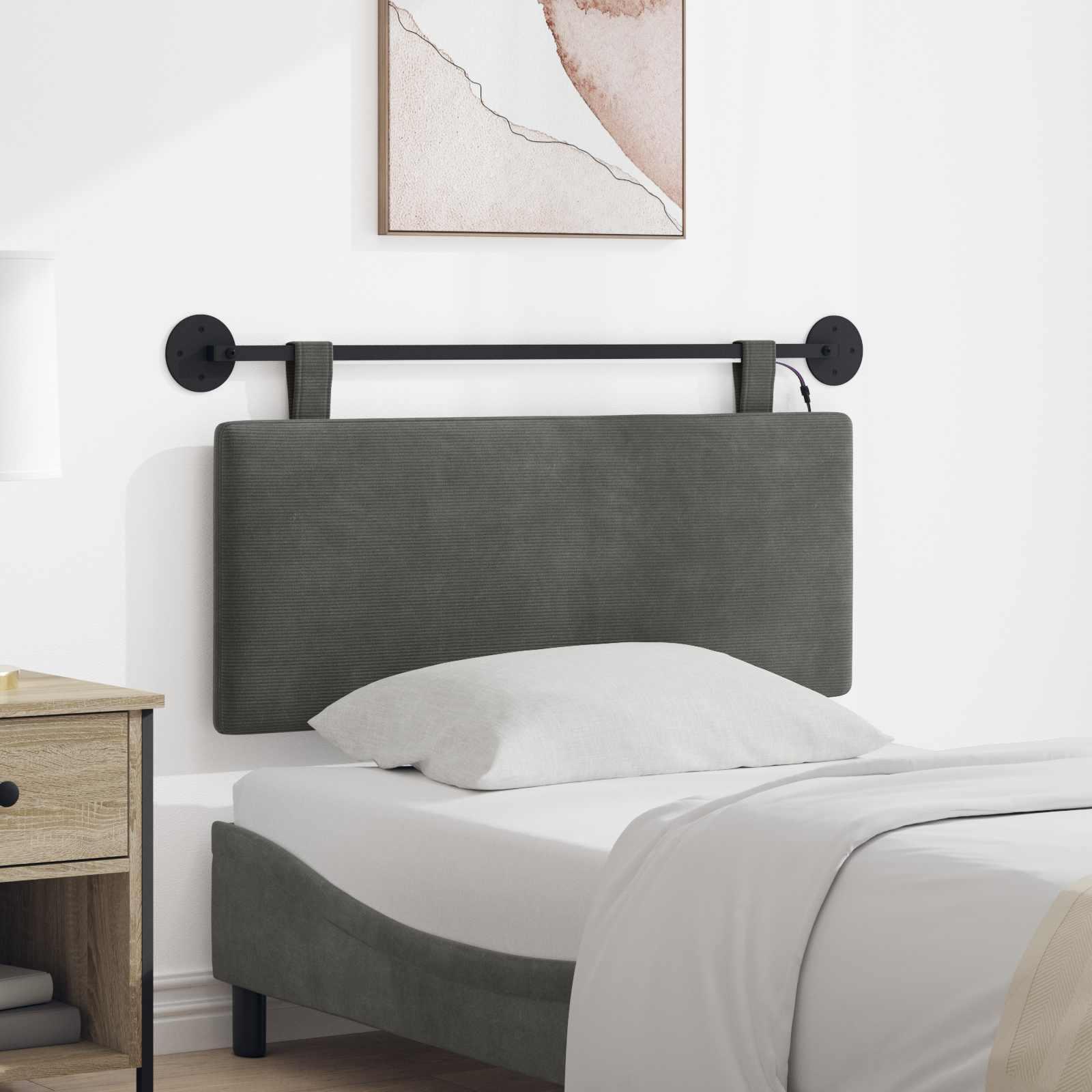 Hængende sengegavl med LED-lys - mørkegrå velour, 110 × 55 cm